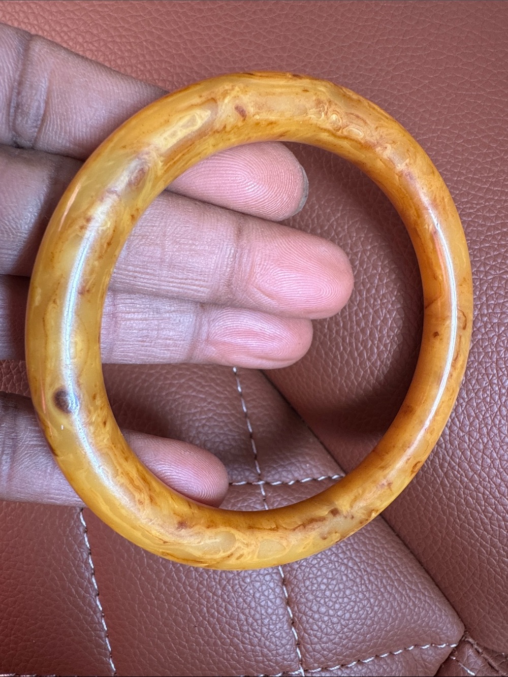 Yellow Marbled Egg Yolk Bakelite Bangle - Picture 8 of 13